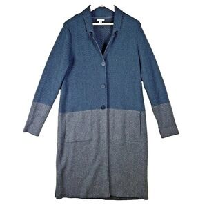 J Jill Sweater Coat Duster Sz S Colorblock Blue Gray Cotton Blend Lagenlook